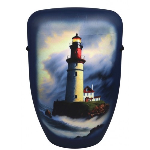 Hand Painted Biodegradable Cremation Ashes Funeral Urn / Casket - Lighthouse in the Surf